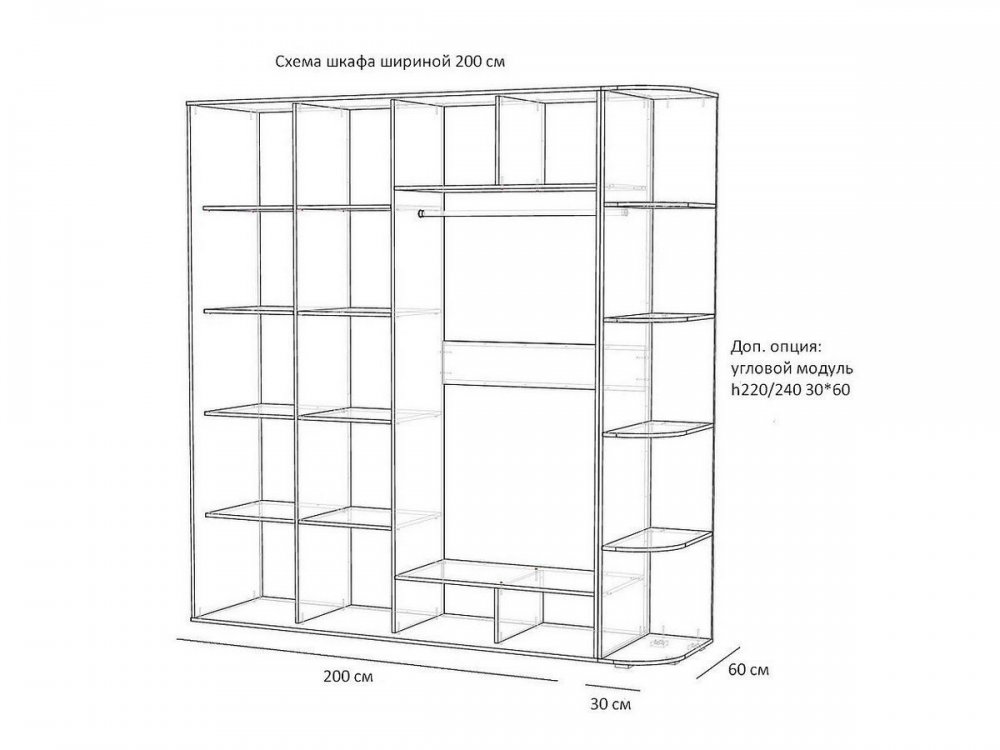 Схема шкафа для одежды с полками