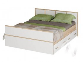 Двуспальная кровать 1,4м Сакура (дуб сонома/белый) в Шипуново - shipunovo.mebel-nsk.ru | фото