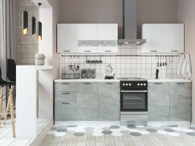 Кухонный гарнитур Дуся 2,0 м (белый глянец/цемент) в Шипуново - shipunovo.mebel-nsk.ru | фото