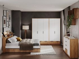 Модульная спальня Ивис (дуб крафт золотой/белый) в Шипуново - shipunovo.mebel-nsk.ru | фото