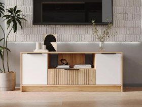 Тумба под ТВ  ТМ-001 Ивис (дуб крафт золотой/белый) в Шипуново - shipunovo.mebel-nsk.ru | фото
